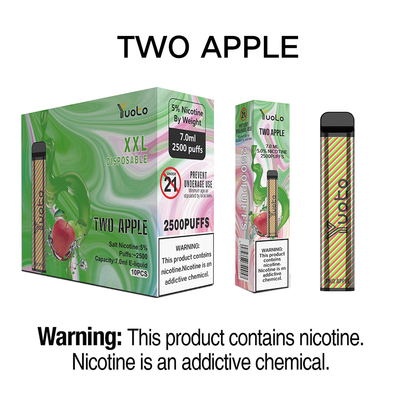 Yuoto Langstdurende Wegwerp E Cig XXL 2500 Rookwolken Dubbele Appel 50 mg 7 ml Sap