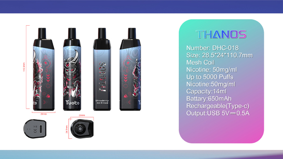 Fabrieksprijs Wegwerp Pod 14ml E-Liquid 650mAh Batterij Yuoto Thanos 5000 Rookwolken Mesh Coil voor grotere rook