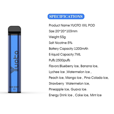 Yuoto best verkopende wegwerp e-sigaret XXL 2500 soezen shisha pen muis chef-kok 50 mg nicotine