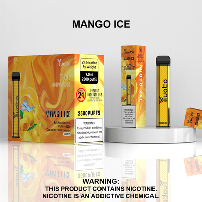 Yuoto xxl 2500 Rookwolken Wegwerp Vape Pod Mango ijs Smaak 7ml Ejuice 1200mAh Batterij uit China Fabriek
