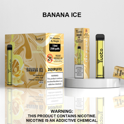 Yuoto XXL 2500 Puffs Wegwerp 1200mAh Batterij 7.0ml Ejuice Bananenijssmaak voor India