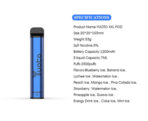 Beschikbare Vape Pen 2500 Rookwolken 7.0Ml Juice Capacity Mango Flavor van Ce RoHS Yuoto