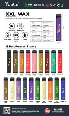 ODM Yuoto 3500 puft Vape-Bar 16 het Gemengde Sap van de Aromarohs 1200mAh Batterij 9ml E