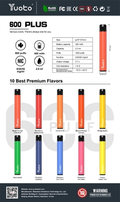 De vervangbare Peul van 5 Kleurentpd Vape, leeft het Apparaat van Mod. van de 600 Rookwolkenpatroon