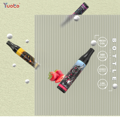 600 de Flessen2%nic 2ml 400mAh Mesh Coil Vape Disposable Fruit Aroma Ecigarette van Rookwolkenvape