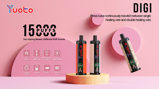 Oplaadbare Yuoto DIGI 15000 Puffs Double Mesh Coil Vape 22 smaken