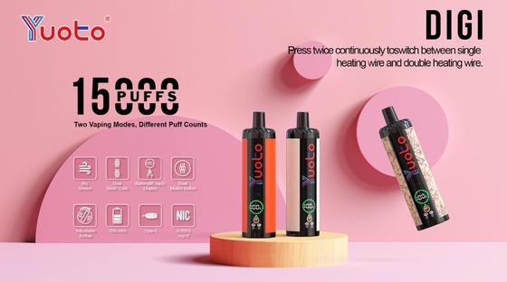 Wegwerpgas Plastic AL 850mAh 15000 puffs Verstelbare luchtstroom 23 smaken DualMesh spoel