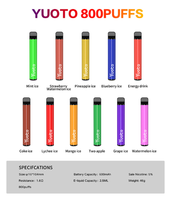5% nicotine 800 FCC FDA van Rookwolkenvape goedkeuring met 600mAh-Batterij