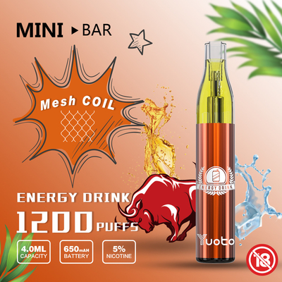 Yuoto MiniBar 1200 het e-Sap 4.0ml van Rookwolk Beschikbare Vape 15flavor Batterij 650mAh