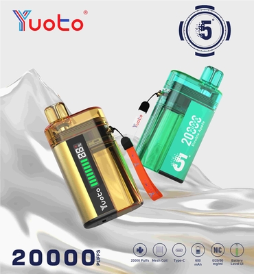Yuoto 20000 puffs wegwerp vape met een transparante olietank